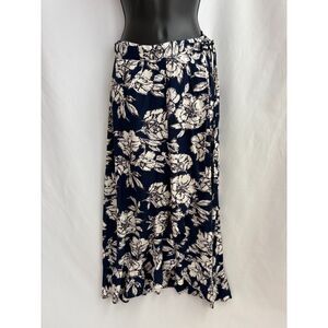 Shoulder Wrap Midi Skirt Floral Navy Blue Tropical Romantic Size S Romantic Boho